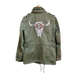 Ralph Lauren Denim & Supply Army Green Field Jacket with Beaded Steer Skull, M